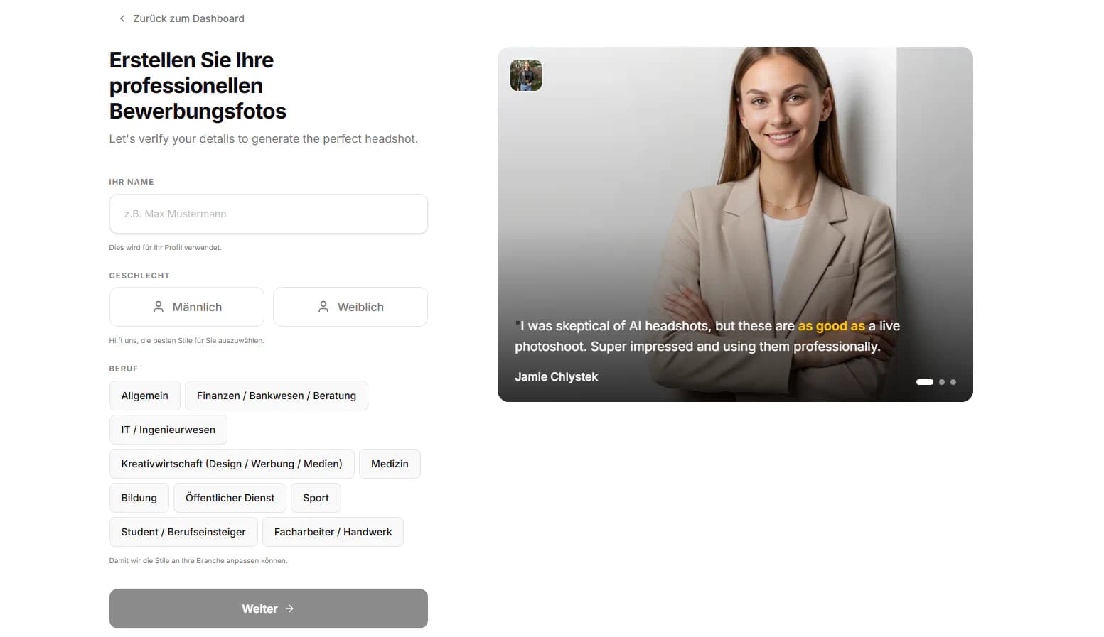 KI-Bewerbungsfoto product screenshot 1